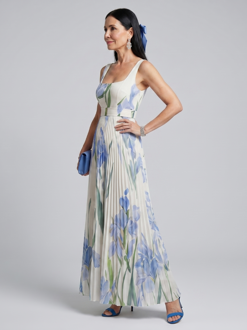 Ophelia™ Sleeveless Square Neck Floral Print Midi Dress