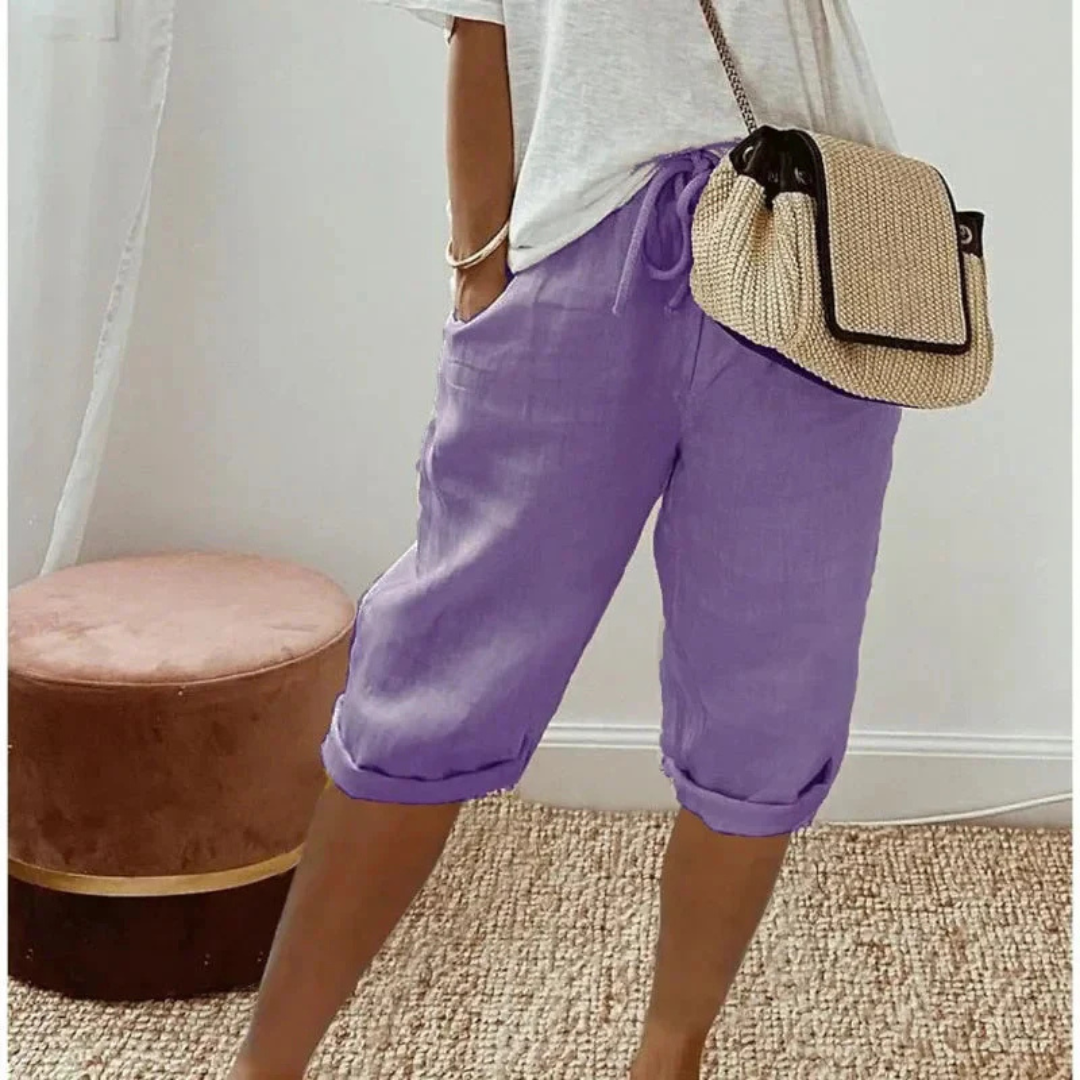 Fenley | Linen Drawstring Capri Shorts