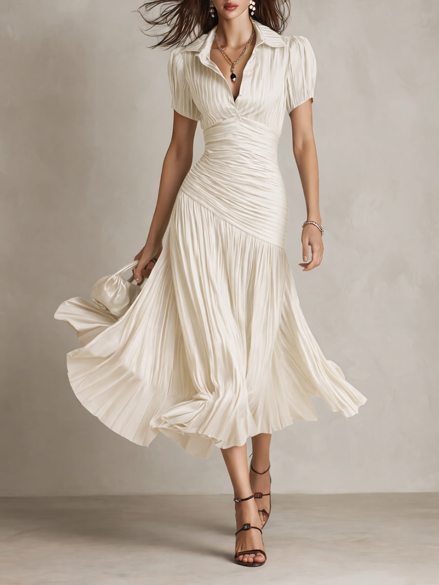 Adriana - Retro Striped Satin Midi Dress