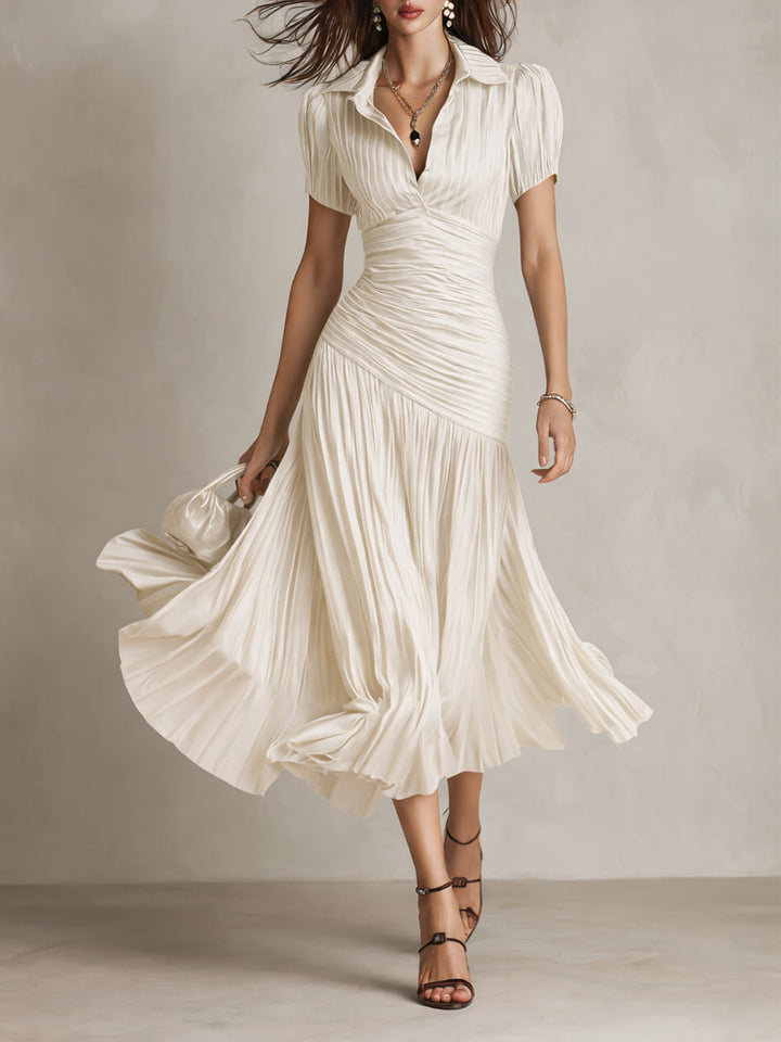 Adriana - Retro Striped Satin Midi Dress