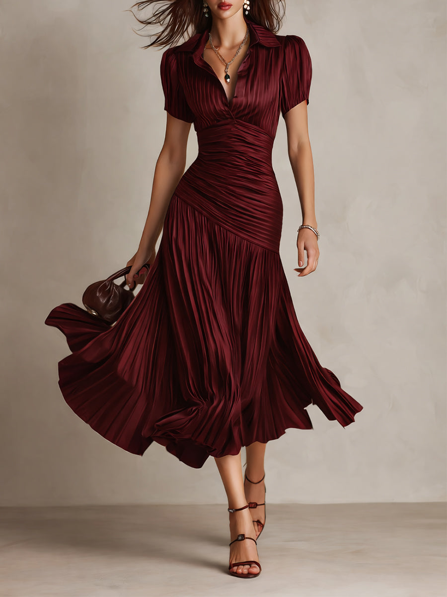 Adriana - Retro Striped Satin Midi Dress