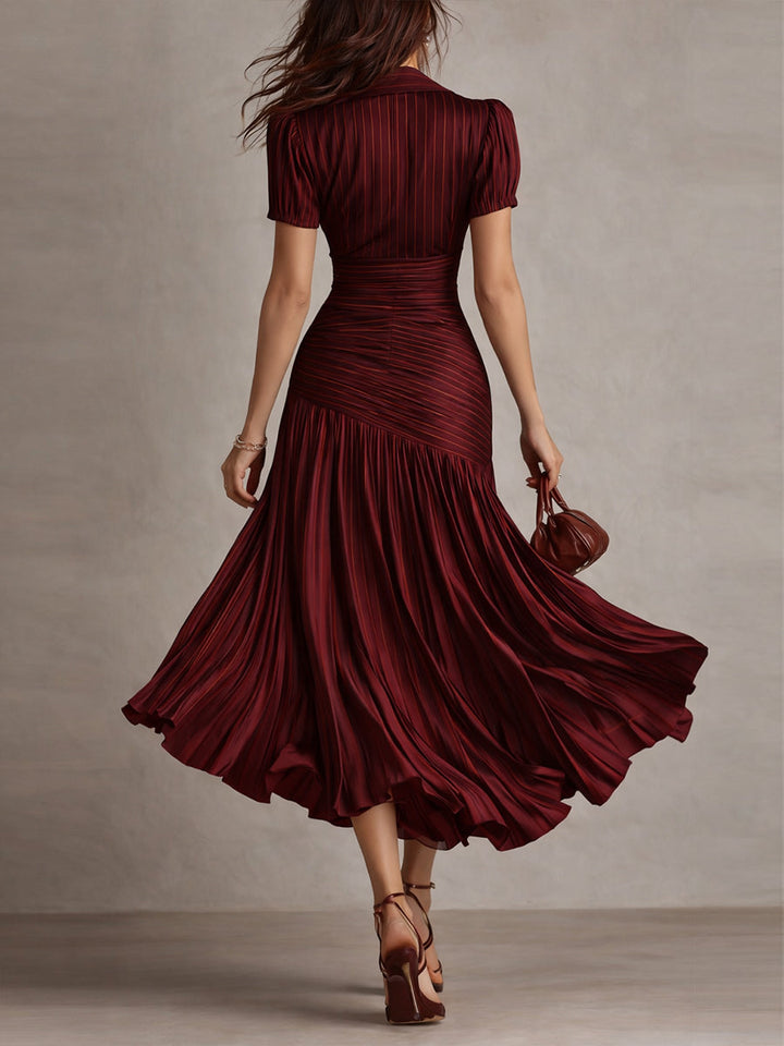 Adriana - Retro Striped Satin Midi Dress