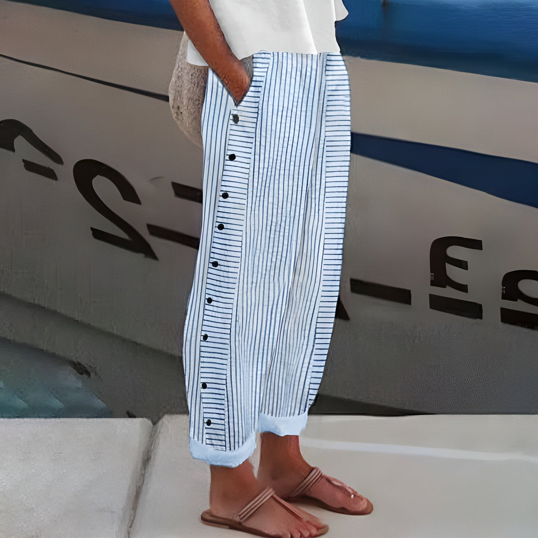 Tess | Striped Panel Button Trousers