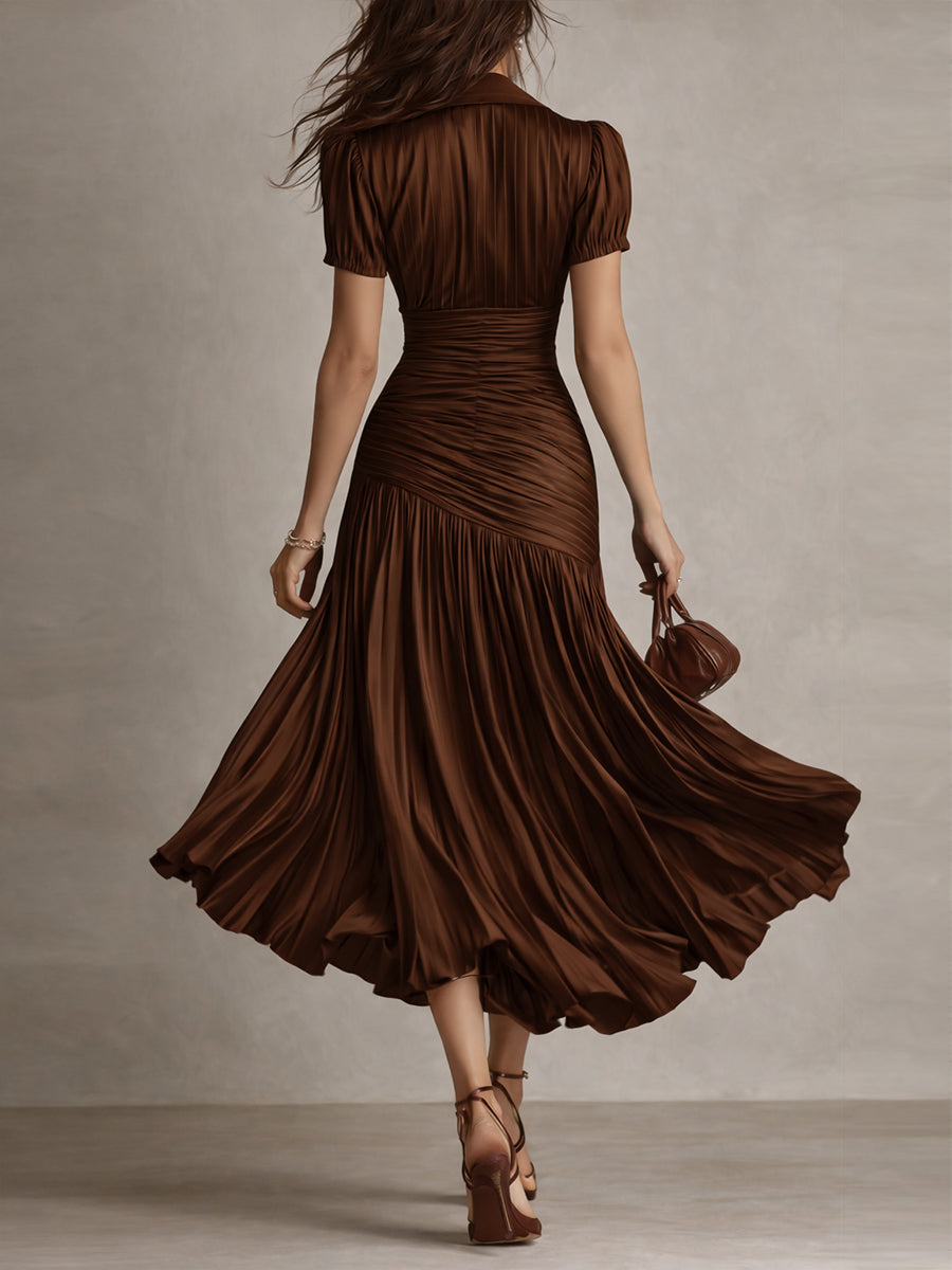 Adriana - Retro Striped Satin Midi Dress