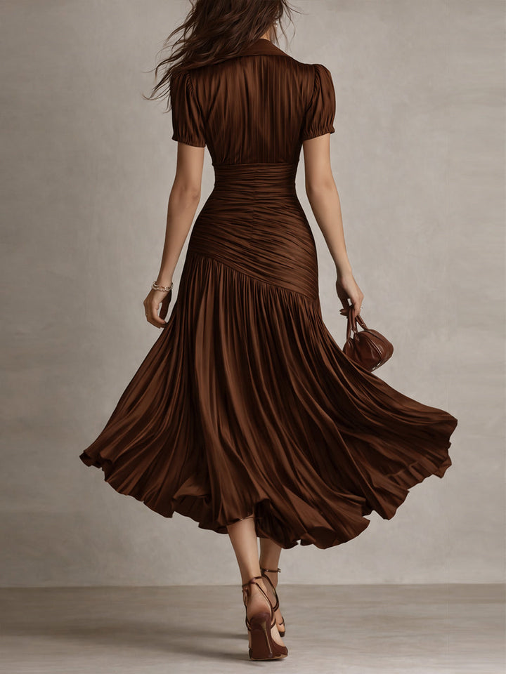 Adriana - Retro Striped Satin Midi Dress
