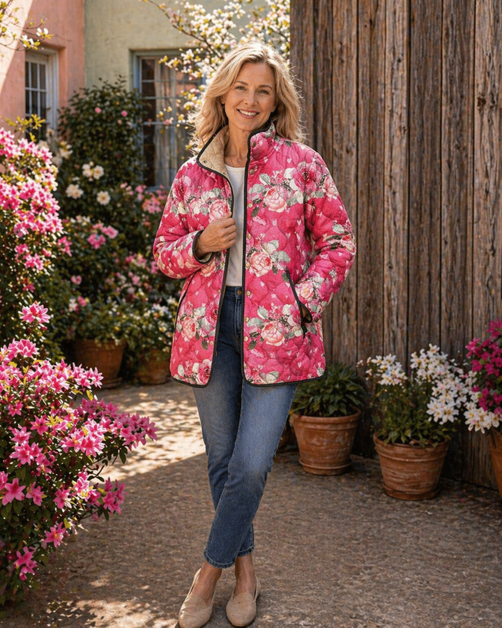 Freya | Charming Pink Floral Print Quilted Jacket