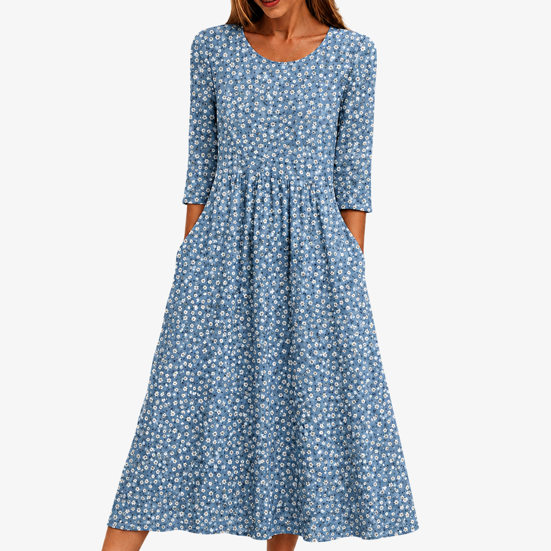 Blue Meadow Easy-Wear Floral Midi Dress