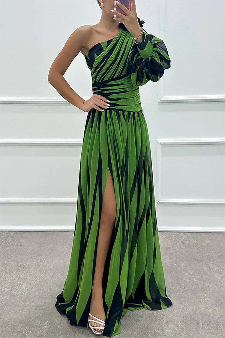 Bonnie™ | Elegant Striped One Shoulder Maxi Dress