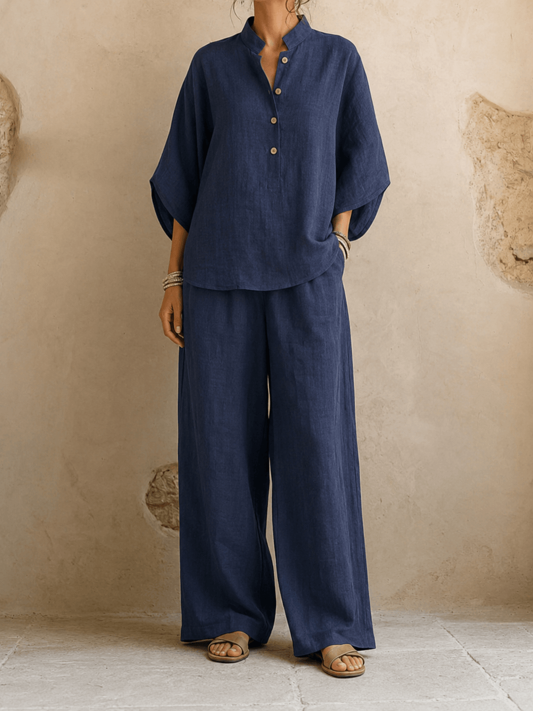 Maribel | Linen Batwing Sleeves and Wide-Leg Pants