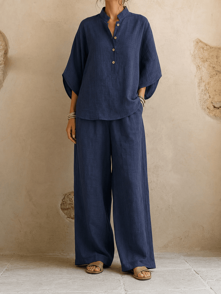 Maribel | Linen Batwing Sleeves and Wide-Leg Pants