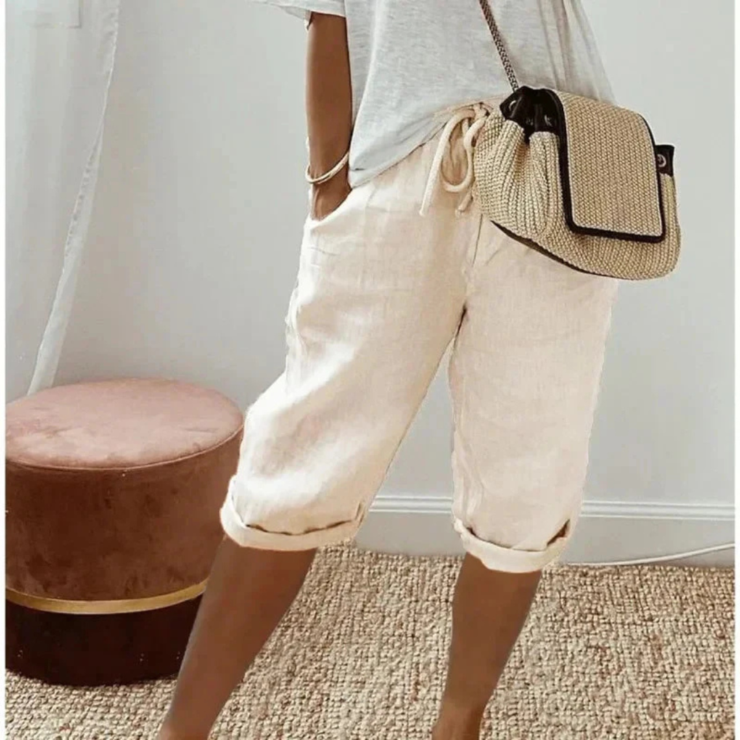 Fenley | Linen Drawstring Capri Shorts