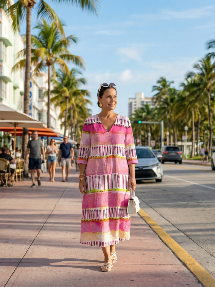 Calla | Easy Flow Patterned Stripe Midi Dress