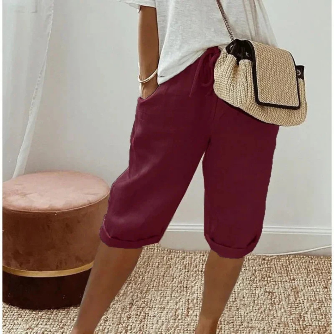 Fenley | Linen Drawstring Capri Shorts
