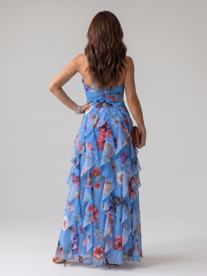 Nori™ Halter Neck Ruched Bodice Floral Maxi Dress