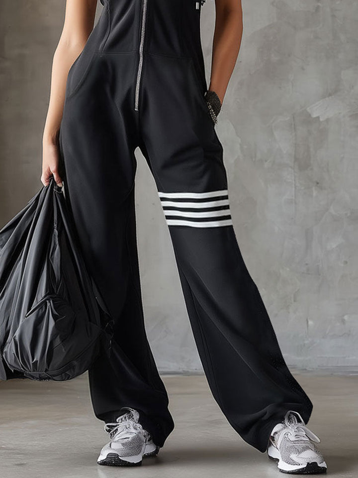 Giada - Retro Sports Jumpsuit with Hood and Stripes