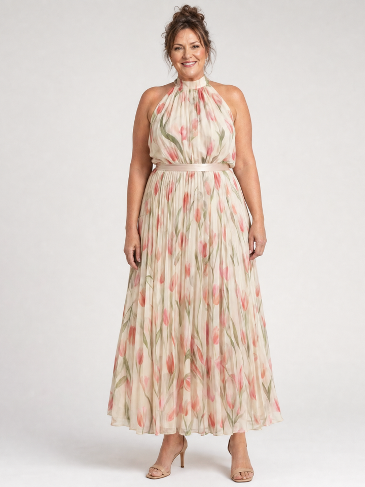 Aurelle™ Halter Neck Floral Midi Dress