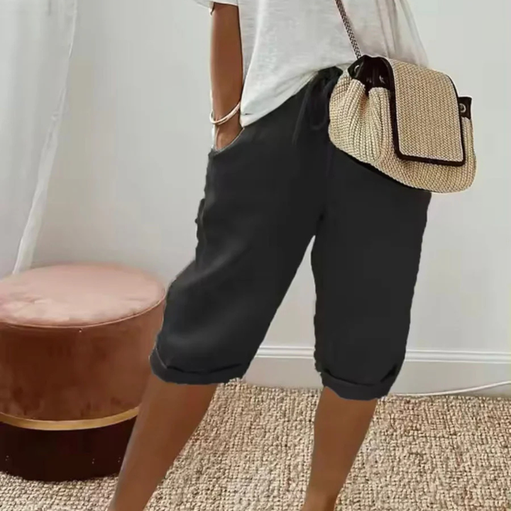 Fenley | Linen Drawstring Capri Shorts