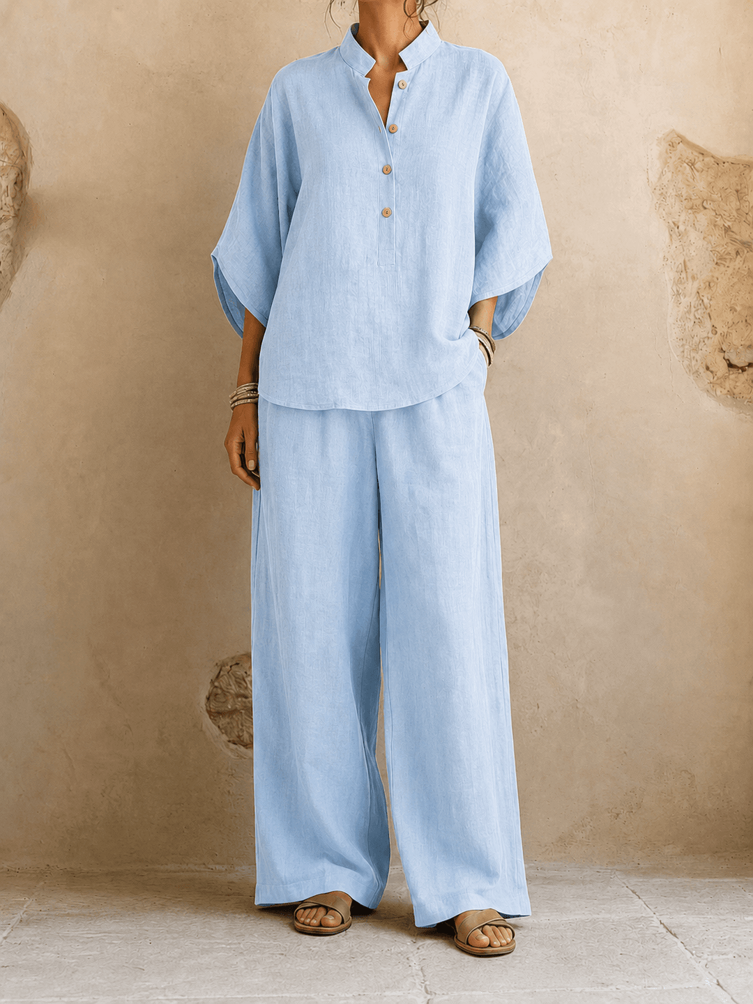 Maribel | Linen Batwing Sleeves and Wide-Leg Pants