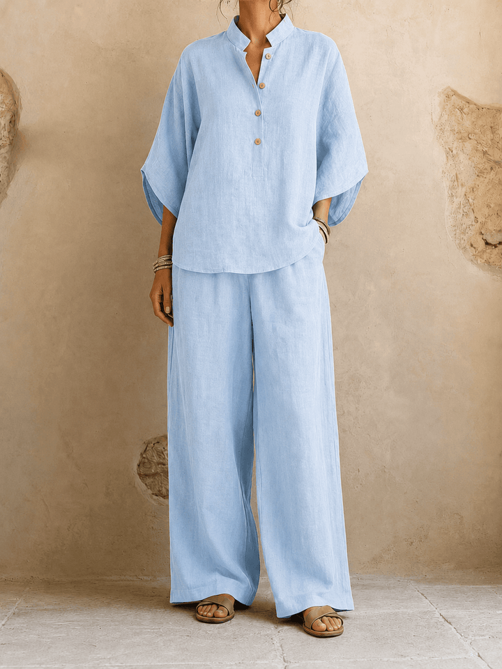 Maribel | Linen Batwing Sleeves and Wide-Leg Pants