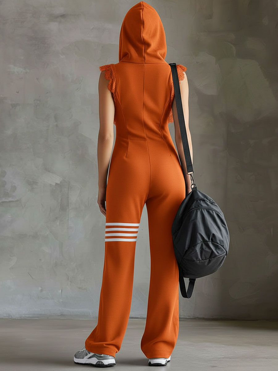 Giada - Retro Sports Jumpsuit with Hood and Stripes