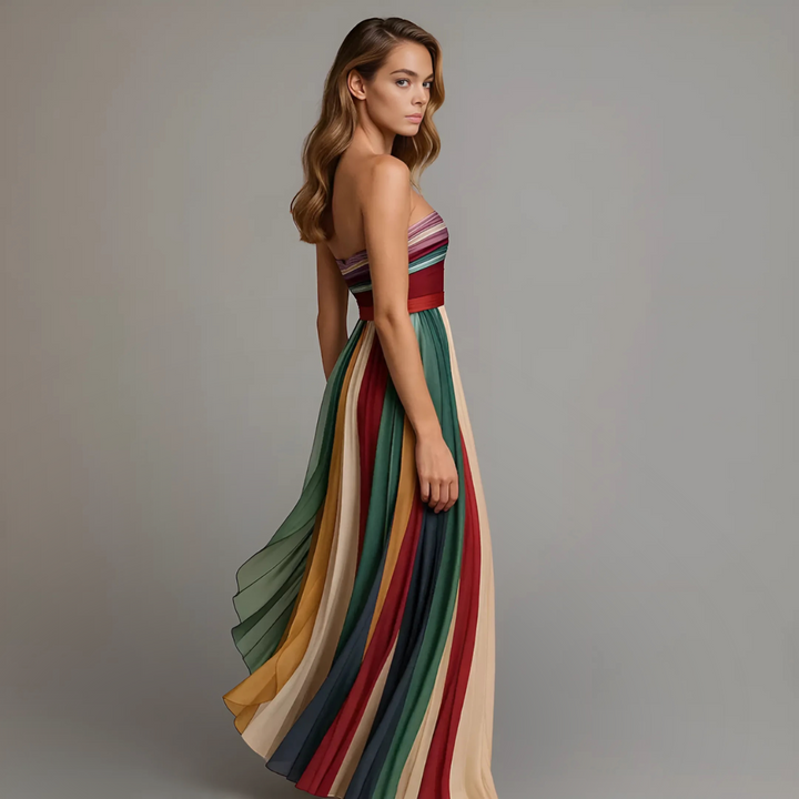 Judith™ | Women's Strapless Colorful Pleated Summer Maxi Dress Strapless 2