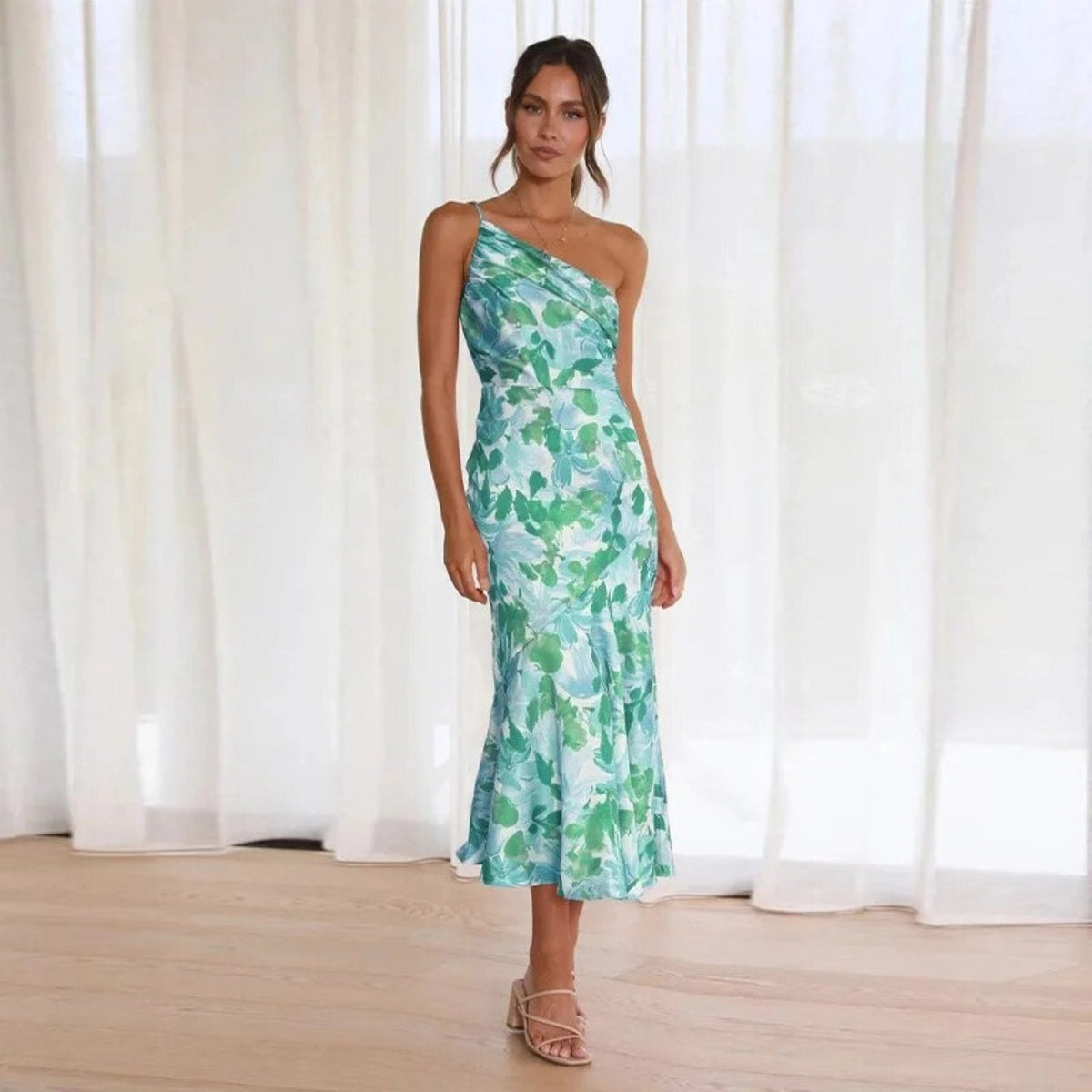 Kathy™ | Women’s Maxi Dress with Asymmetrical Cut and Floral Pattern