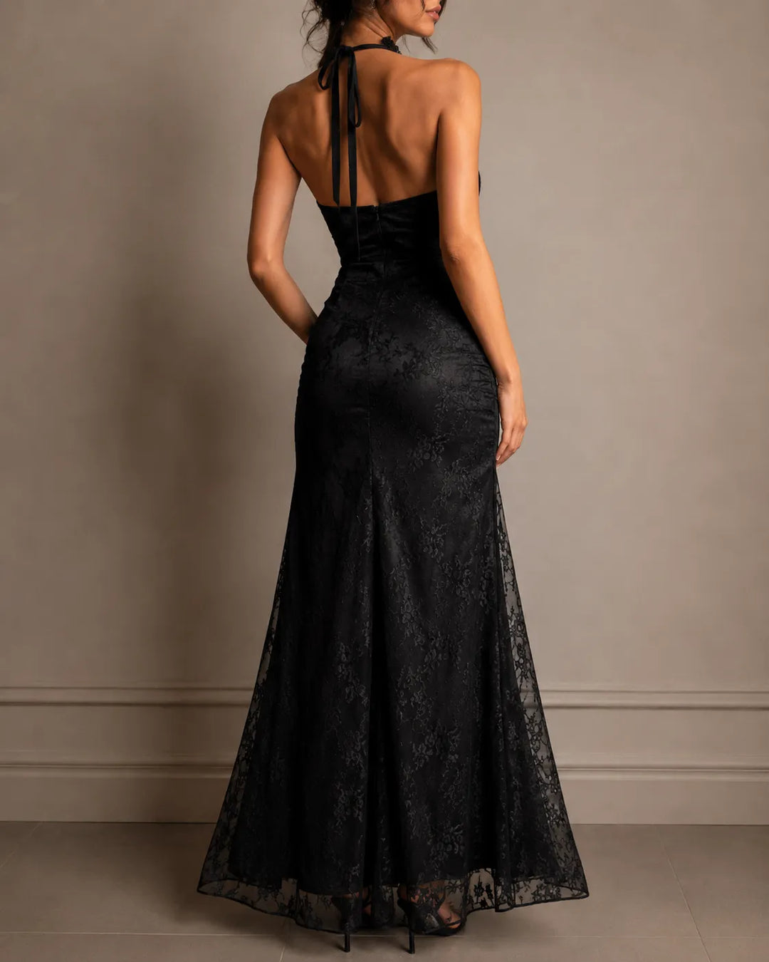 Vivienne | Lace Halter Ruffle Maxi Dress