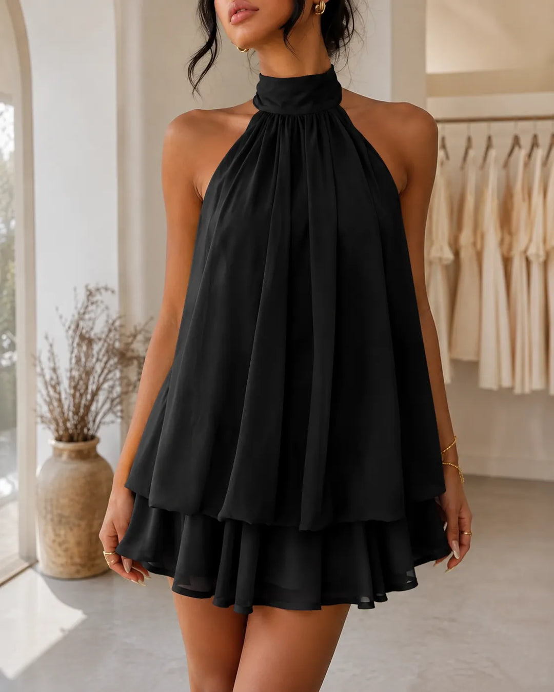 Sienna | Tiered Halter Neck Chiffon Mini Dress