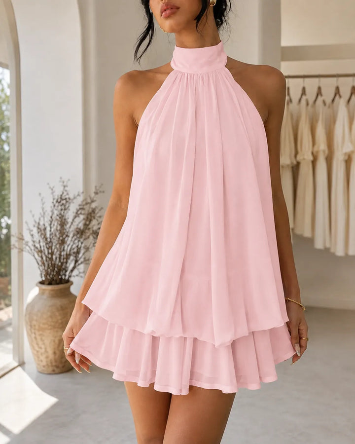 Sienna | Tiered Halter Neck Chiffon Mini Dress