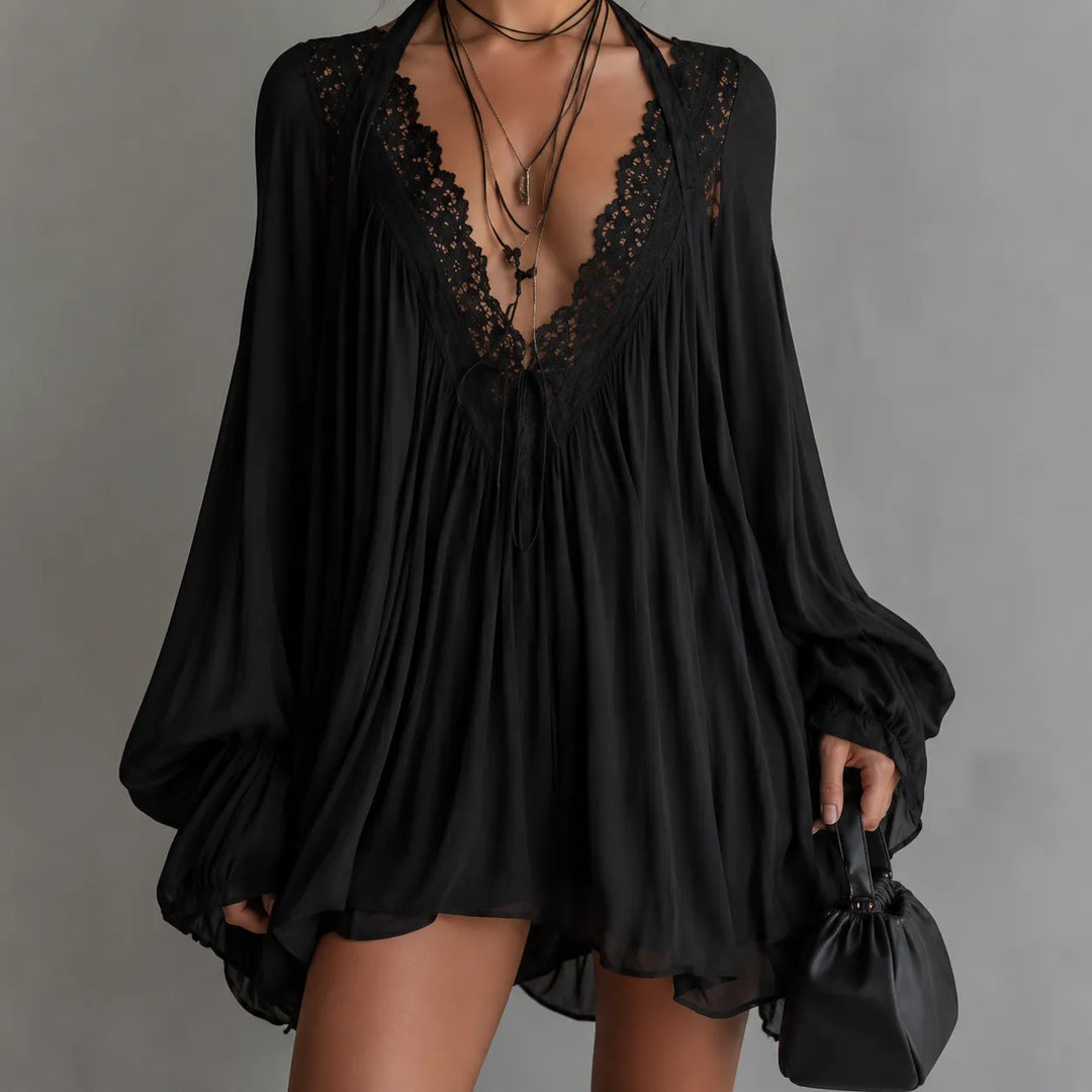 Lucia | Lace-Trim Chiffon Tunic Dress