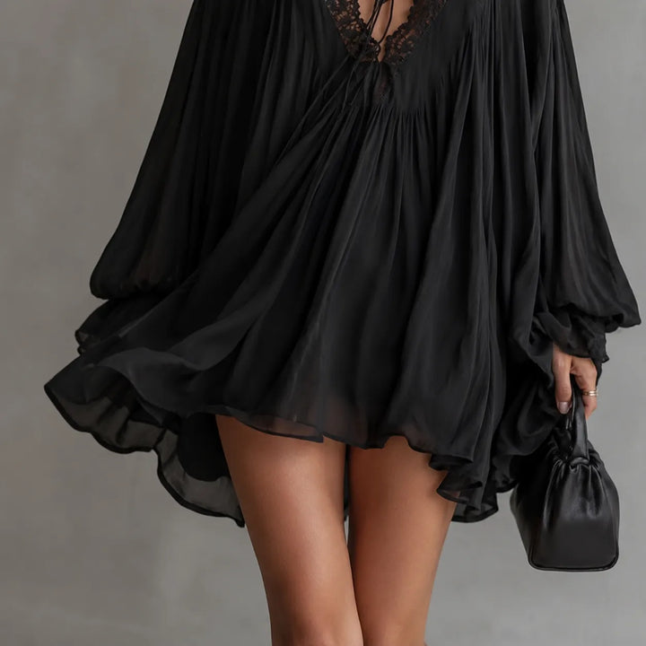Lucia | Lace-Trim Chiffon Tunic Dress