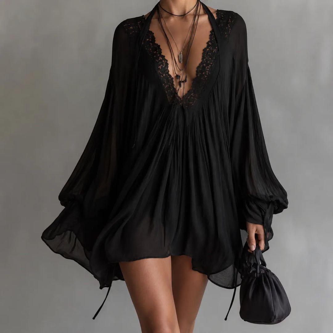 Lucia | Lace-Trim Chiffon Tunic Dress