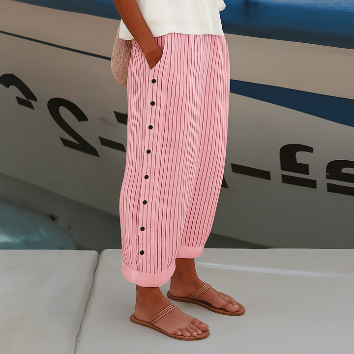 Tess | Striped Panel Button Trousers