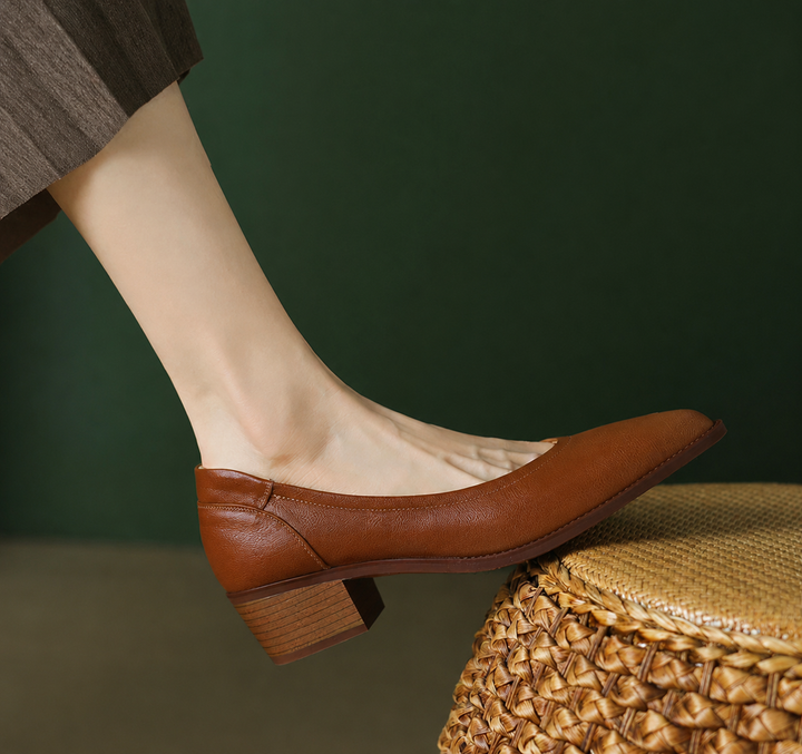 Cora | Women's Pointed Toe Block Heel Pumps Slip On Mid Heel Shoes