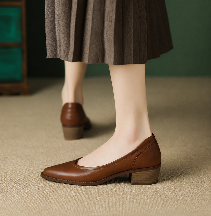 Cora | Women's Pointed Toe Block Heel Pumps Slip On Mid Heel Shoes