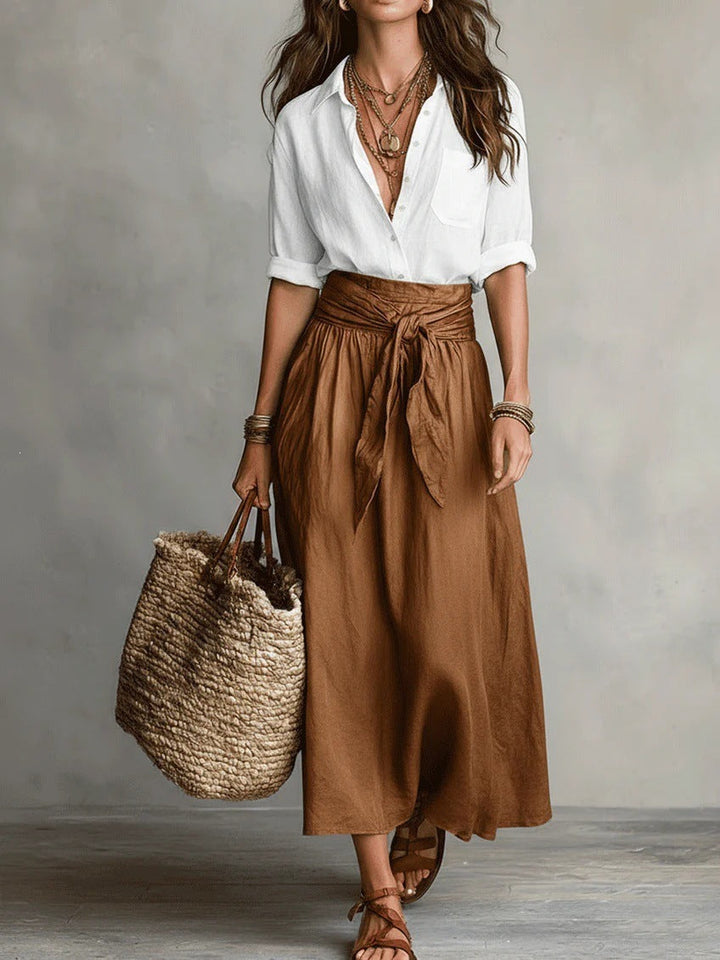 SAGE | Two-Piece Set: Black Top and Olive Green Midi Skirt