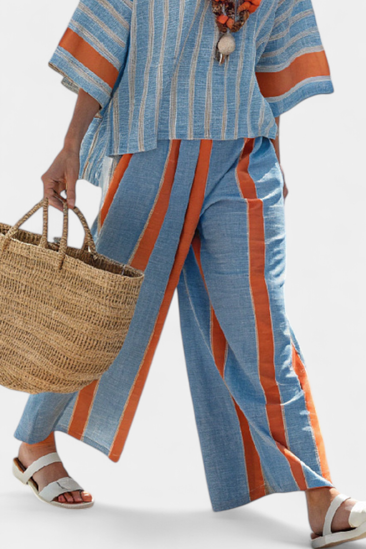Valeria - Terracotta Striped Linen Trouser Set