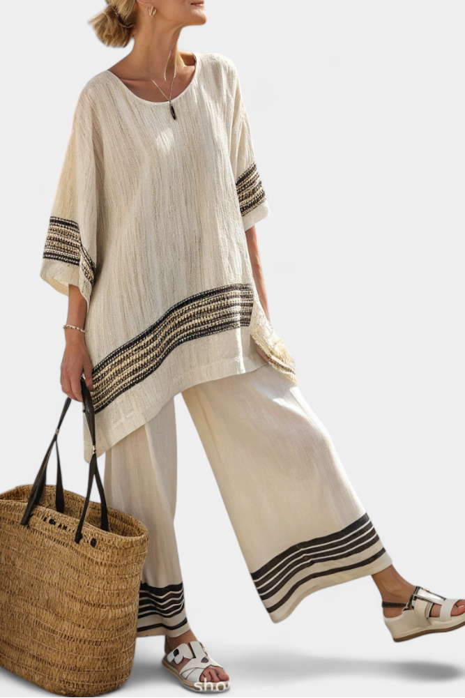 Mariella - Black Striped Linen Trouser Set