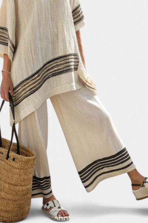 Mariella - Black Striped Linen Trouser Set