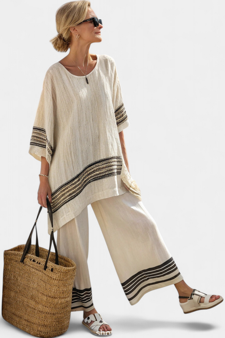 Mariella - Black Striped Linen Trouser Set