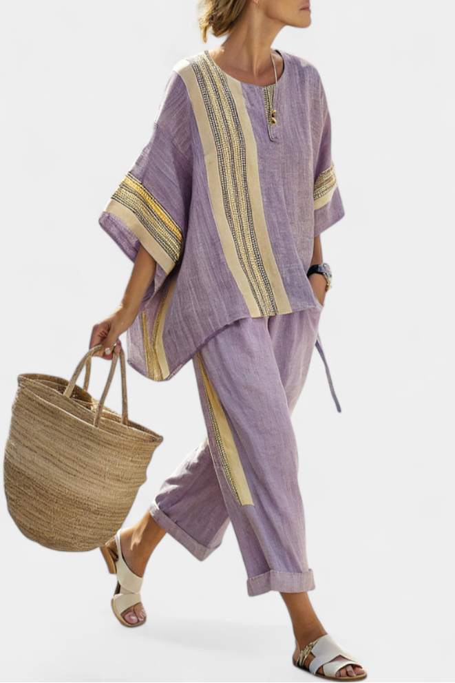 Daniela - Lavender Striped Trouser Set