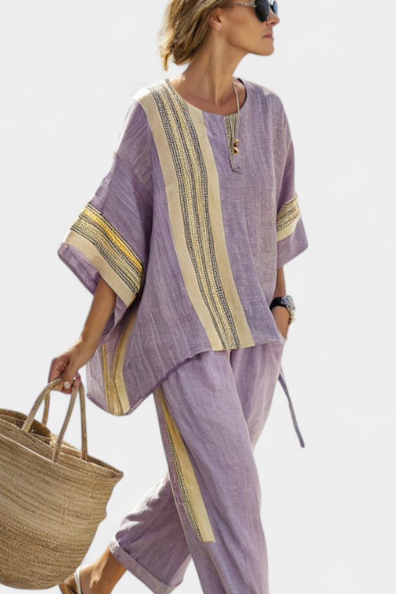 Daniela - Lavender Striped Trouser Set