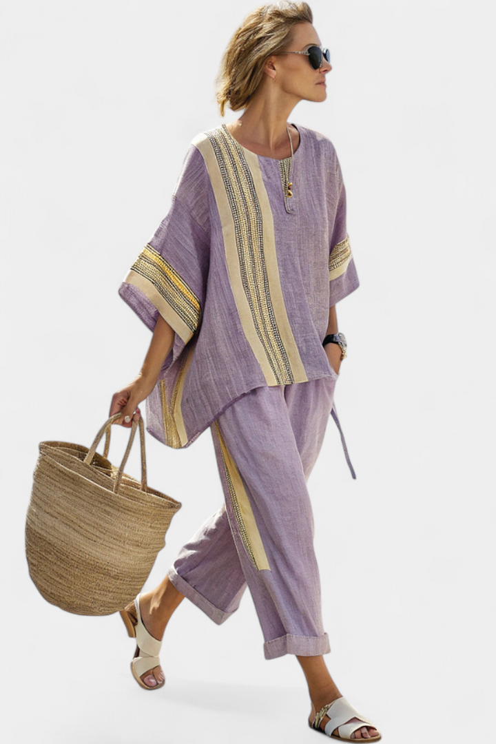 Daniela - Lavender Striped Trouser Set