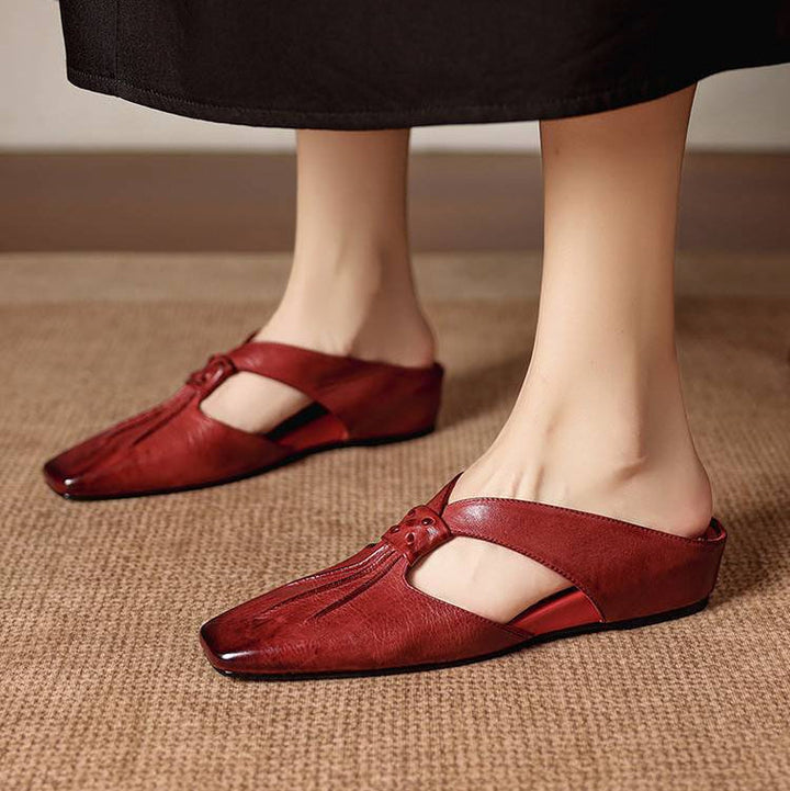 Olene Square-Toe Genuine Leather Mules