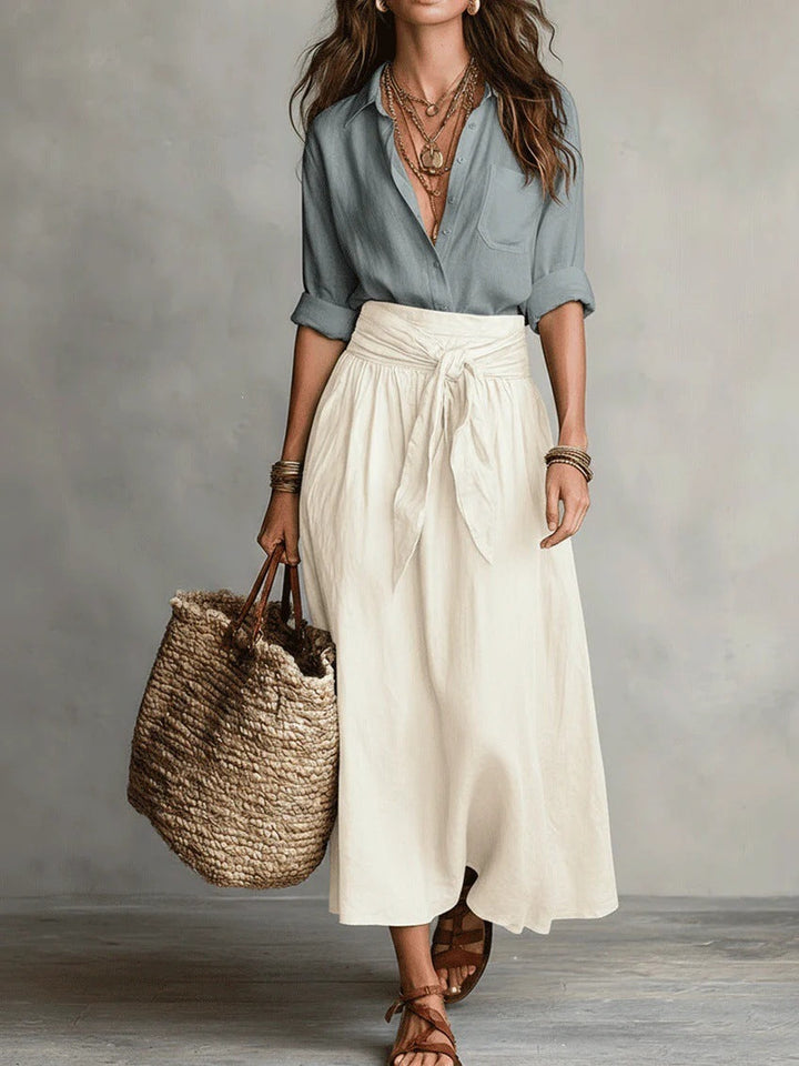 SAGE | Two-Piece Set: Black Top and Olive Green Midi Skirt