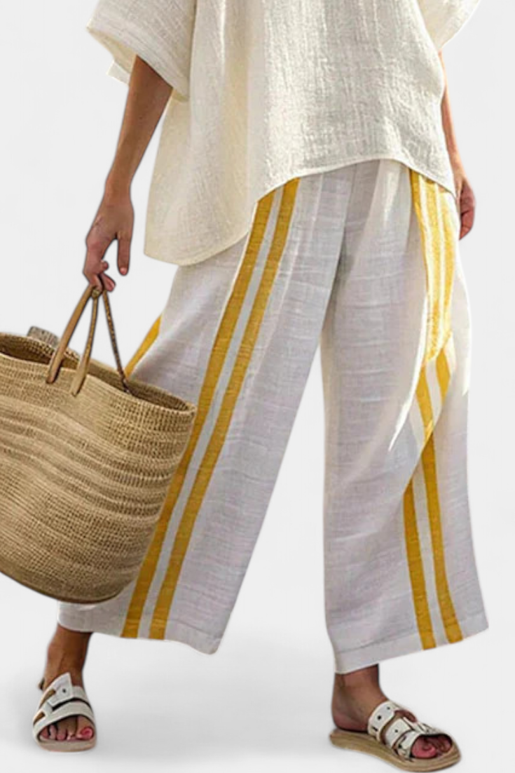 Arianna - Yellow Striped Linen Trouser Set