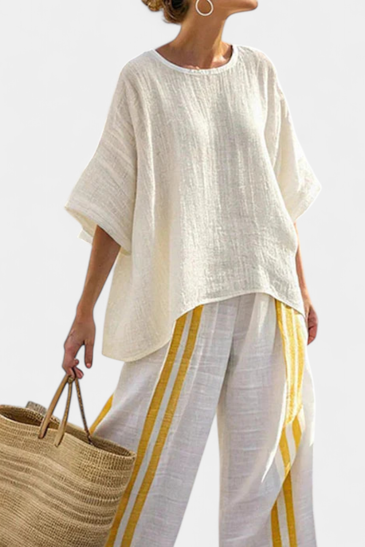 Arianna - Yellow Striped Linen Trouser Set
