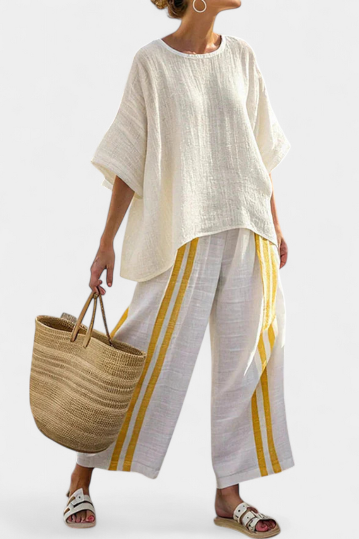 Arianna - Yellow Striped Linen Trouser Set