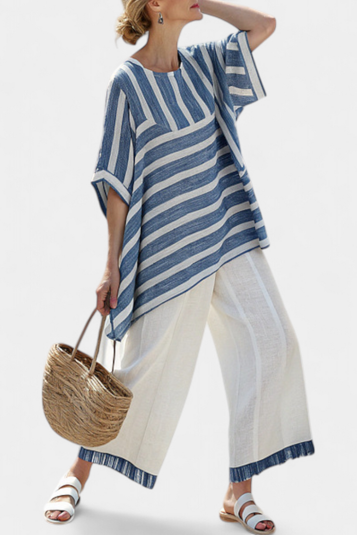 Ornella - Blue Striped Trouser Set