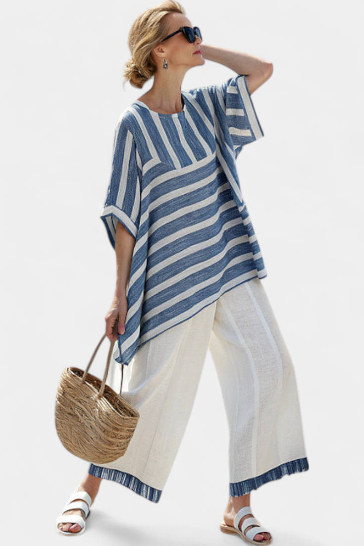 Ornella - Blue Striped Trouser Set